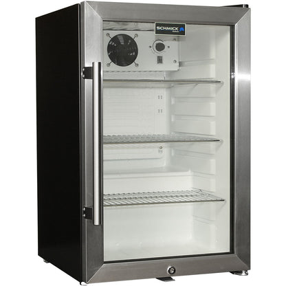 Tropical Glass Door Mini Bar Fridge Chromed Adjustable Shelves Blue Led Light And Holds 80 Cans - Model EC68-SSH