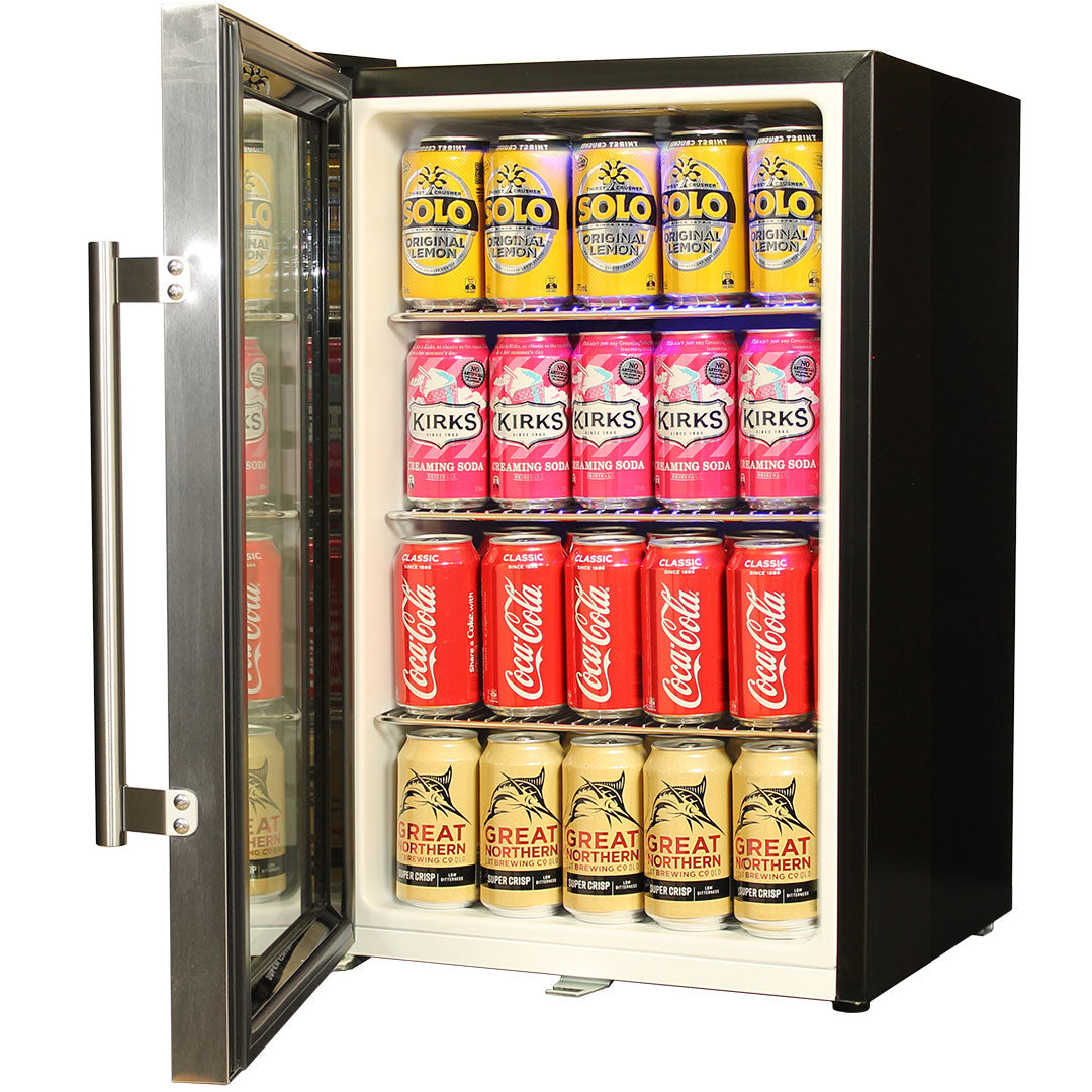 Tropical Glass Door Mini Bar Fridge - 80 Cans Left Hinged - Model EC68L-SSH