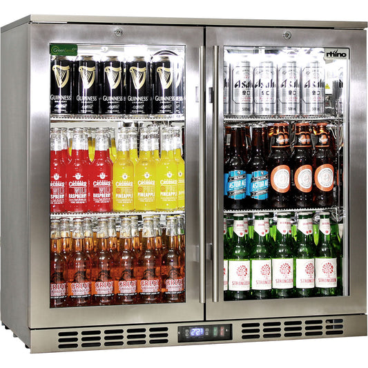 Rhino Stainless Steel 2 Door Quiet Running Heated Glass Bar Fridge - Model SG2H-HD