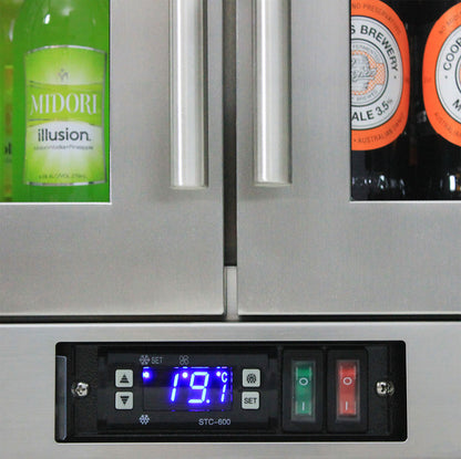 Rhino Stainless Steel 2 Door Quiet Running Heated Glass Bar Fridge - Model SG2H-HD