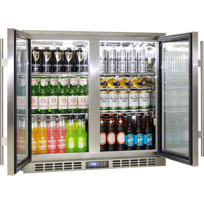 Rhino Stainless Steel 2 Door Quiet Running Heated Glass Bar Fridge - Model SG2H-HD