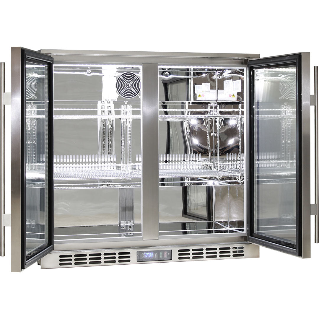 Rhino Stainless Steel 2 Door Quiet Running Heated Glass Bar Fridge - Model SG2H-HD
