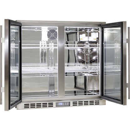 Rhino Stainless Steel 2 Door Quiet Running Heated Glass Bar Fridge - Model SG2H-HD