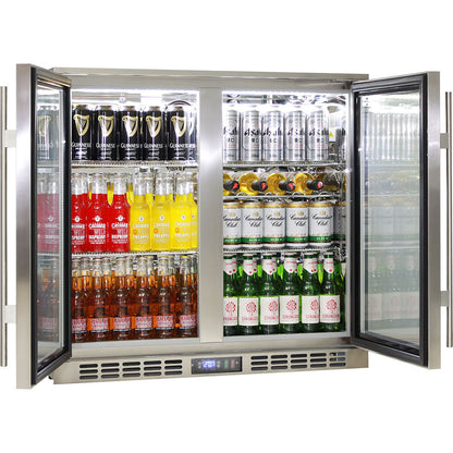 Rhino Stainless Steel 2 Door Quiet Running Heated Glass Bar Fridge - Model SG2H-HD