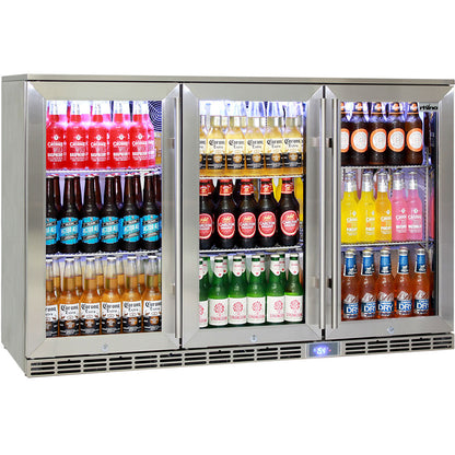 Rhino Glass 3 Door Alfresco Outdoor Bar Fridge All Stainless Energy Efficient Alfresco 330L - Model GSP3H-SS