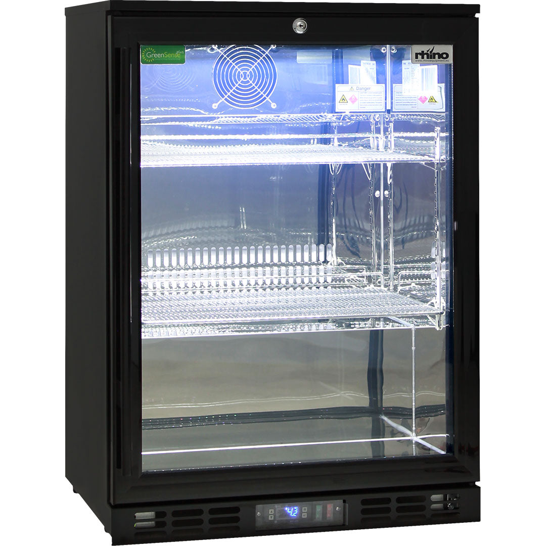 Rhino Black Commercial Glass Door Quiet Running Bar Fridge With Energy Efficient Parts And Operation - Model SG1R-B