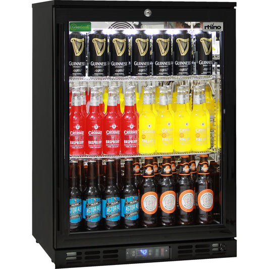 Rhino Black Commercial Glass Door Quiet Running Bar Fridge With Energy Efficient Parts And Operation - Model SG1R-B