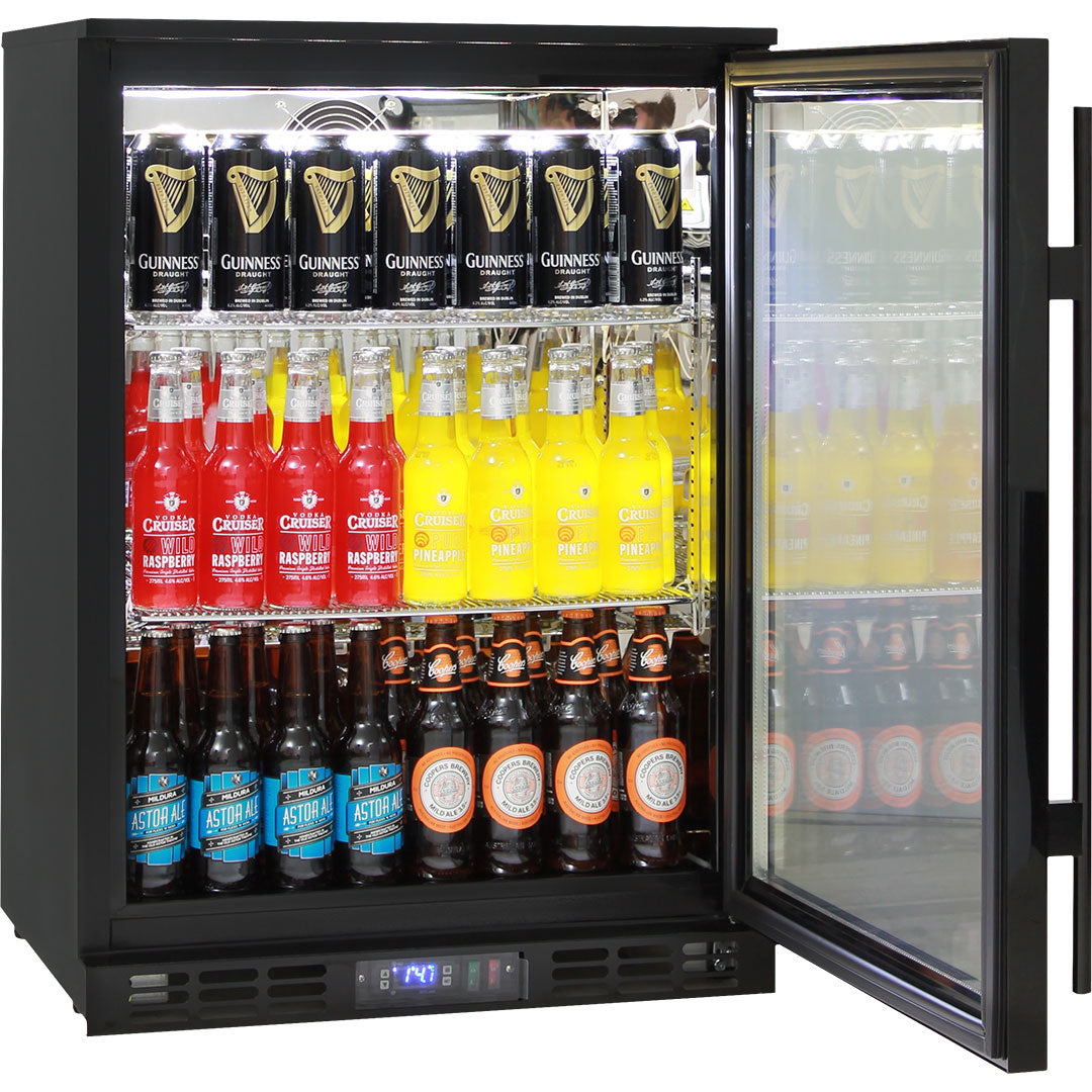 Rhino Black Commercial Glass Door Quiet Running Bar Fridge With Energy Efficient Parts And Operation - Model SG1R-B
