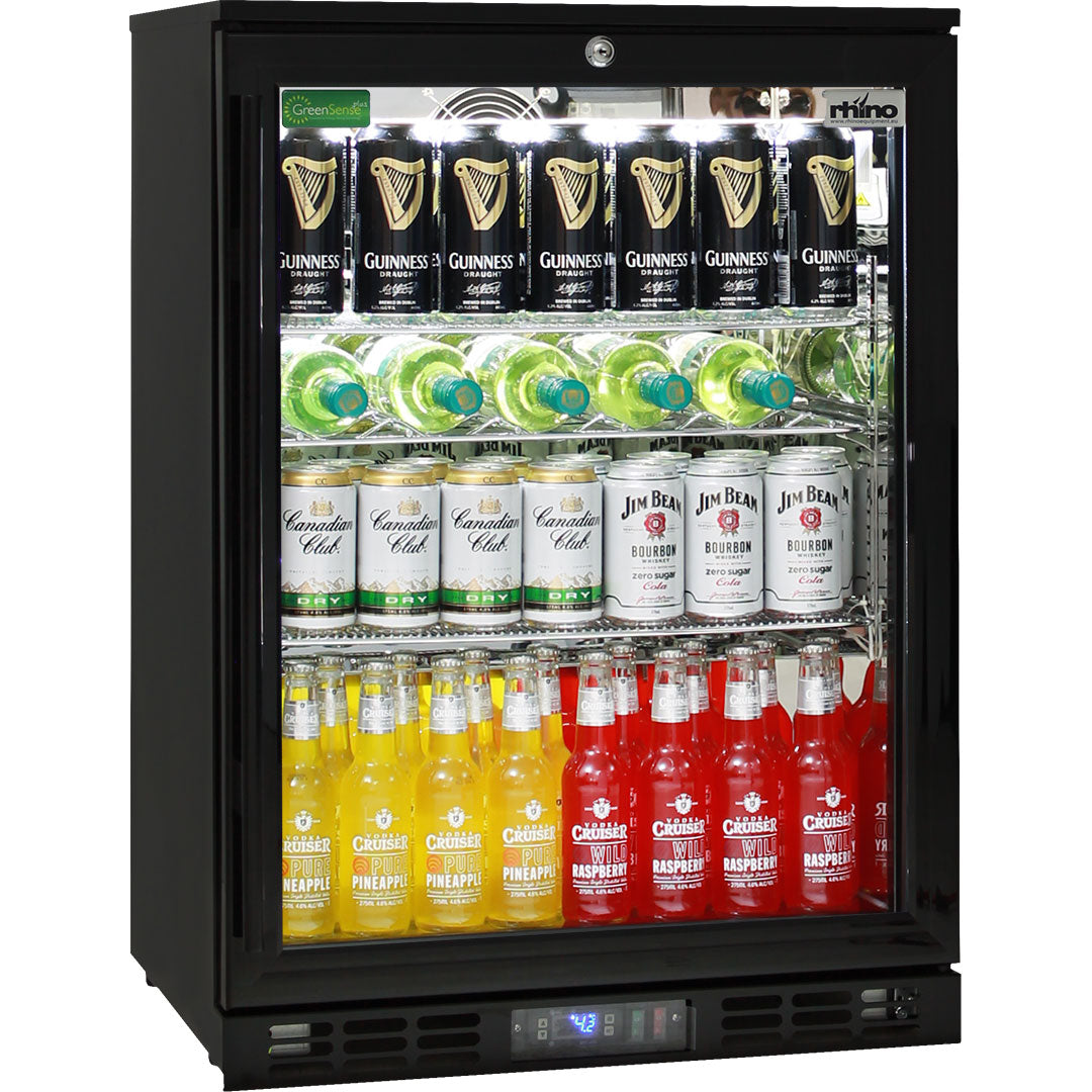 Rhino Black Commercial Glass Door Quiet Running Bar Fridge With Energy Efficient Parts And Operation - Model SG1R-B