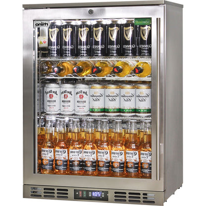 Rhino Stainless Steel 1 Heated Glass Door Quiet Running Bar Fridge With Low Energy Consumption - Left Hinged - Model SG1L-HD