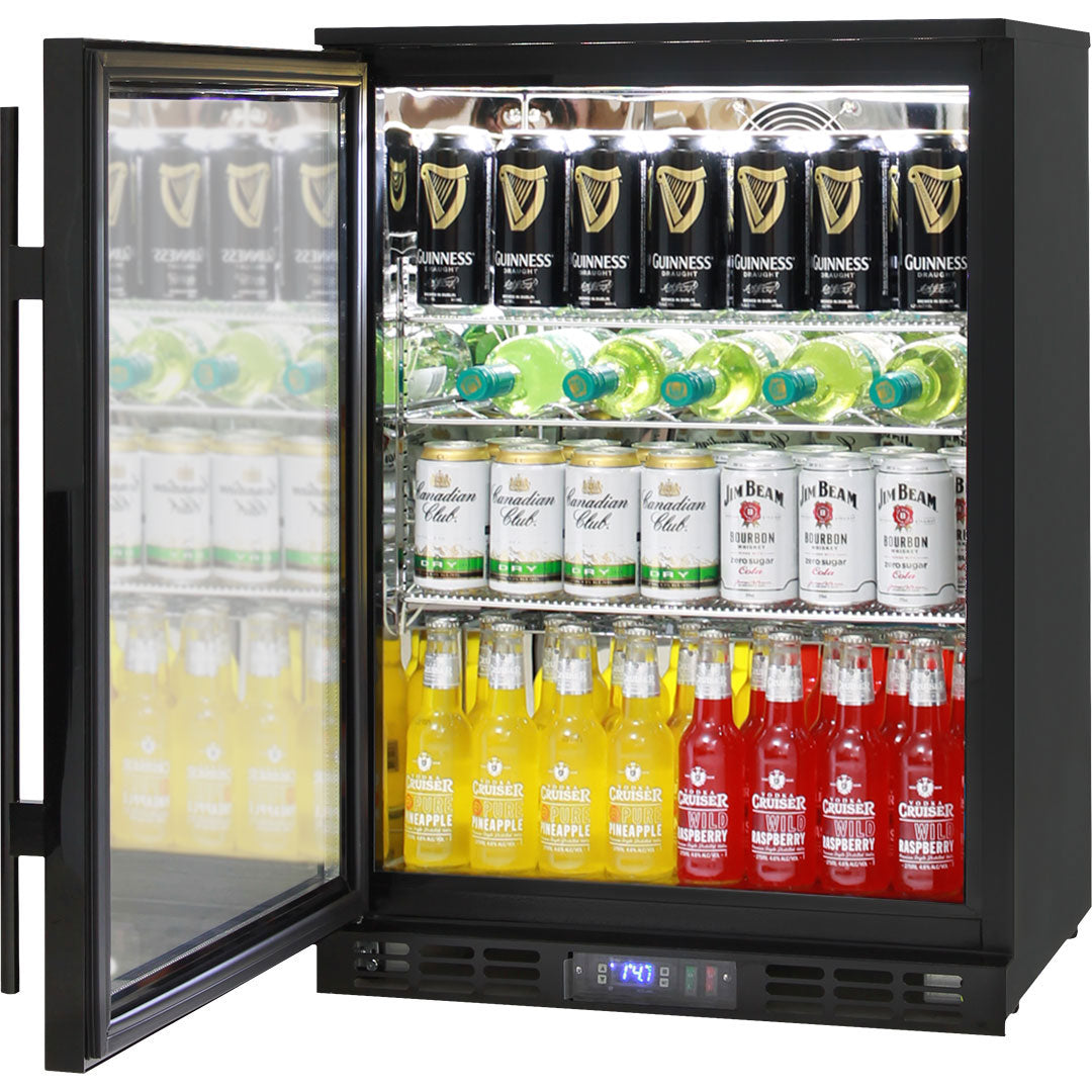 Black Commercial Glass 1 Door Quiet Running Bar Fridge With Energy Efficient Parts And Operation - Model SG1L-B