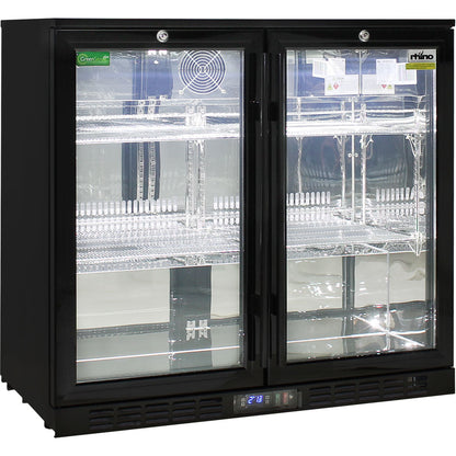 Commercial Under Bench Quiet Running Black Glass Double Door Bar Fridge Energy Efficient - Model SG2H-B
