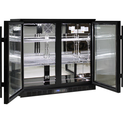 Commercial Under Bench Quiet Running Black Glass Double Door Bar Fridge Energy Efficient - Model SG2H-B