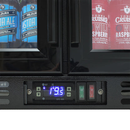 Commercial Under Bench Quiet Running Black Glass Double Door Bar Fridge Energy Efficient - Model SG2H-B
