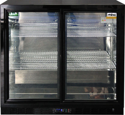 Rhino Black Glass Sliding Under Bench 2 Door Bar Fridge Energy Efficient LG Compressor - Model SG2S-B