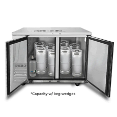 Top view of the cabinet holding eight 20 litre kegs