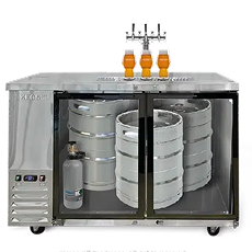 Top view of the cabinet holding three 50 litre kegs